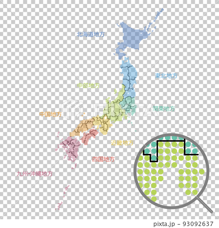 ドットで描かれた日本地図のセット 丸 93092637