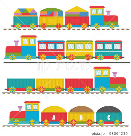 Wooden train with carriages, color vector illustration in flat style 93094236