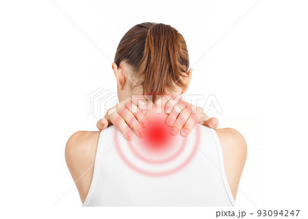 Woman with Upper Back and Neck Pain Stock Image - Image of strain