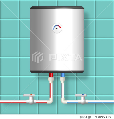 Plastic hot and cold water pipes with boiler, vector illustration. 93095315