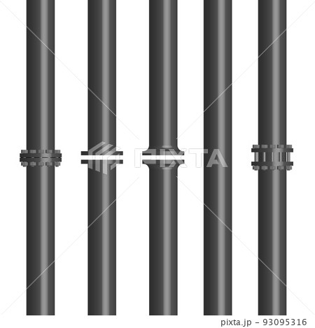 Set of steel pipes with flanges, 3D vector illustration. Set of steel pipes with flanges, 3D vector illustration. 93095316