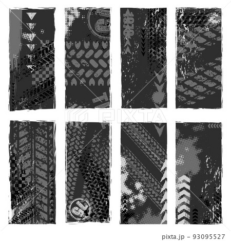 Tire track grunge grey placards set Tire track grunge grey placards set 93095527