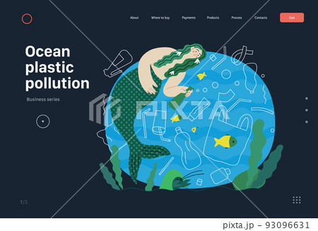 Ecology - Ocean plastic pollution -Modern flat vector concept illustration of mermaid with fish, sea plants and plastic waste floating underwater. Creative landing web page template Ecology - Ocean plastic pollution -Modern flat vector concept illustration of mermaid with fish, sea plants and plastic waste floating underwater. Creative landing web page template 93096631