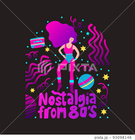Disco party 70s 80s. Woman dance retro party poster 93098146