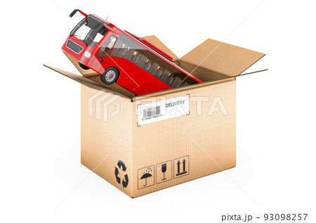 Bus inside cardboard box, 3D rendering Bus inside cardboard box, 3D rendering 93098257