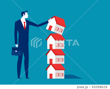Business person pushed down the piled up house. Business investor vector illustration Business person pushed down the piled up house. Business investor vector illustration 93098628