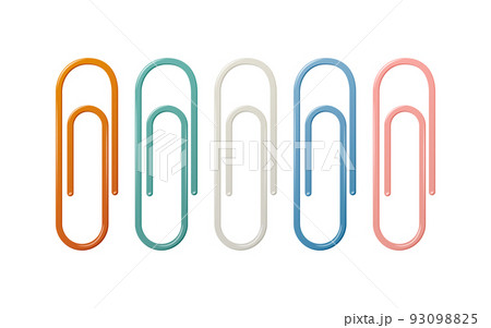 Colorful paper clips set, stationery for fastening sheets. Vector illustration. 93098825