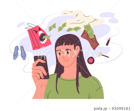 Woman shopping online, she spends too much money 93099161