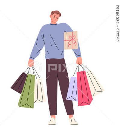 Man carrying many bags from store 93099162