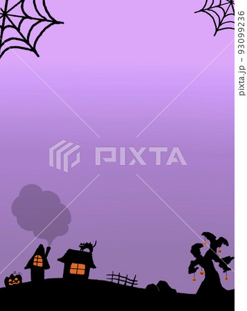 ハロウィンの手描き背景　フレーム　パープルグラデーション 93099236