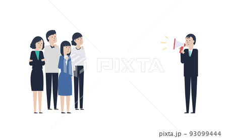 拡声器を使ってアナウンスするビジネスマンとそれを聞く人々のイラスト素材 拡声器を使ってアナウンスするビジネスマンとそれを聞く人々のイラスト素材 93099444