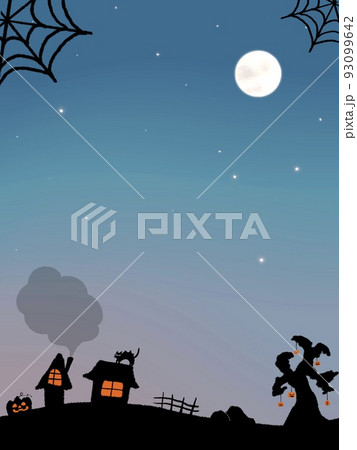 ハロウィンのかわいい手描き背景 フレーム マジックアワー 星空 満月 ハロウィンのかわいい手描き背景 フレーム マジックアワー 星空 満月 93099642