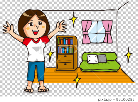 部屋が片付いて喜ぶ女性 93100285