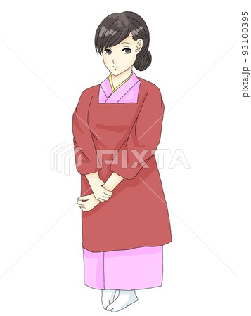 割烹着を着た和服の女性のイラスト素材