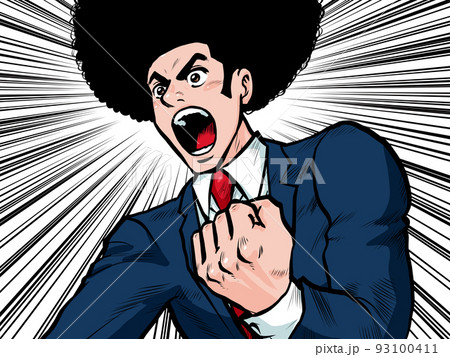 プレゼンで叫ぶ熱血ビジネスマンのイラスト 93100411