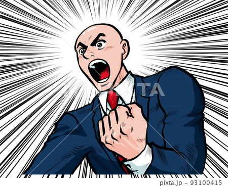 プレゼンで叫ぶ熱血ビジネスマンのイラスト 93100415