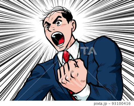 プレゼンで叫ぶ熱血ビジネスマンのイラスト プレゼンで叫ぶ熱血ビジネスマンのイラスト 93100416