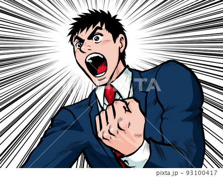 プレゼンで叫ぶ熱血ビジネスマンのイラスト 93100417