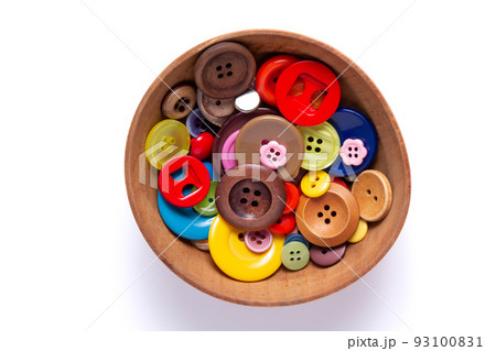 Colorful button on white  background. Bright buttons collection closeup 93100831