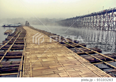 Old wooden bridge. Thailand 93103263