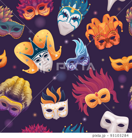 Mask pattern. Venetian masked carnival faces exact vector seamless background for fashion textile design project 93103284