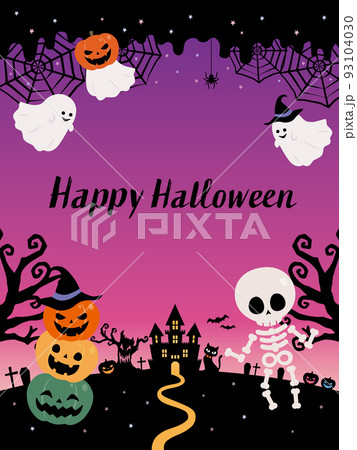 ハロウィン カボチャとオバケと骸骨のホラーフレーム背景素材 ハロウィン カボチャとオバケと骸骨のホラーフレーム背景素材 93104030
