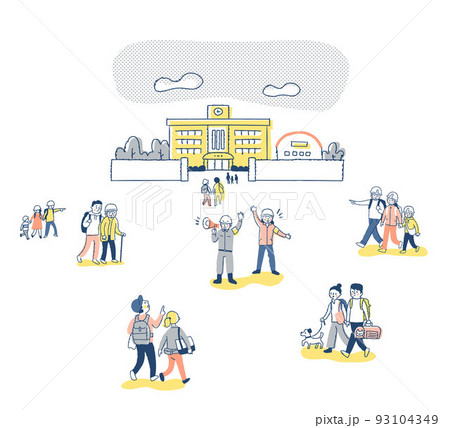 避難所の学校へ向かう人々 避難所の学校へ向かう人々 93104349