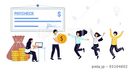 Paycheck Salary and payroll concept Boss pay salaries to employees Payday calendar Money prize 93104602