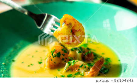 Shrimp dishes seafood soup. Tom yam kung spicy thai soup with shrimp, seafood. Famous traditional Thai food. 93104843