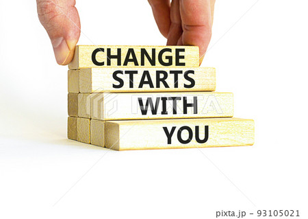 Change starts with you symbol. Concept words Change starts with you on wooden blocks on a beautiful white table white background. Businessman hand. Business motivational change starts with you concept Change starts with you symbol. Concept words Change starts with you on wooden blocks on a beautiful white table white background. Businessman hand. Business motivational change starts with you concept 93105021