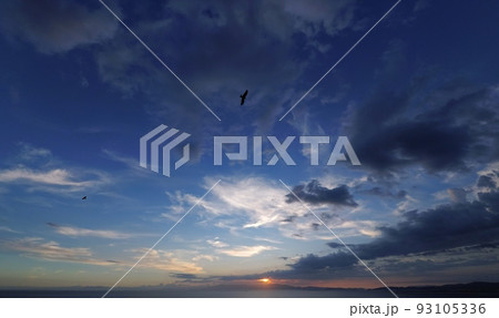 多様な雲が現れた清々しい夏の夕空とトビ・超広角・空主体・220728pm 多様な雲が現れた清々しい夏の夕空とトビ・超広角・空主体・220728pm 93105336