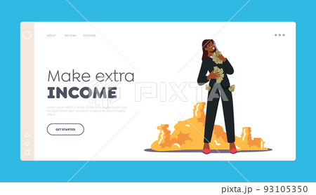Make Extra Income Landing Page Template. Rich Millionaire Female Character Holding Dollars near Huge Stack of Coins Make Extra Income Landing Page Template. Rich Millionaire Female Character Holding Dollars near Huge Stack of Coins 93105350