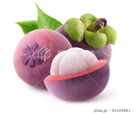 Cut mangosteen fruits isolated on white background. 93105661