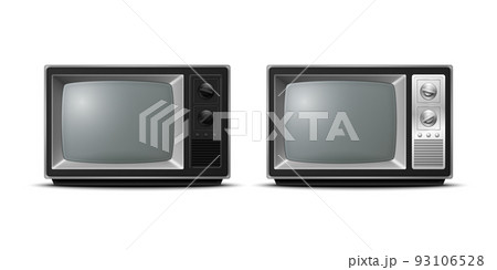 Vector 3d Realistic Retro TV Receiver Closeup Isolated on White. Vintage TV Set. Television, Front View 93106528