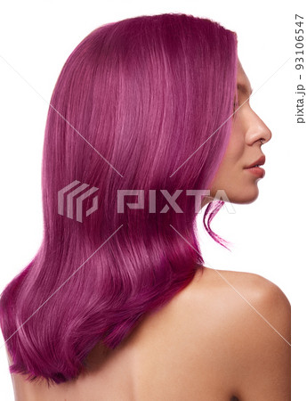 Beautiful girl with multi-colored hair and classic make-up and hairstyle. Beauty face. 93106547