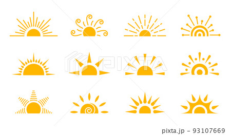 Half sun solar sunrise sunset weather icon set 93107669