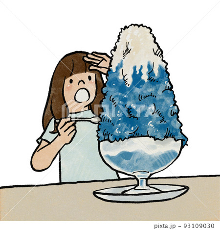 富士山のように巨大なかき氷に驚く女の子 93109030