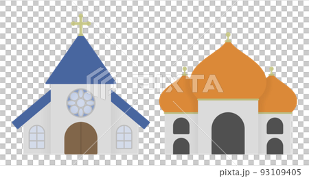 Christian church and Islamic mosque building exterior illustration material 93109405
