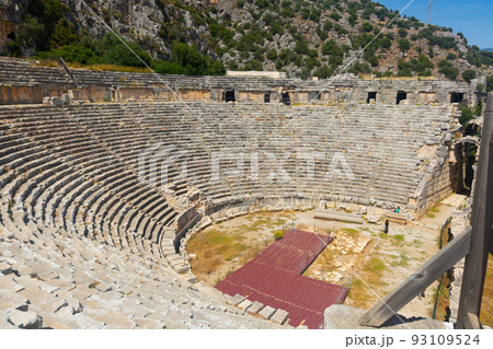 Ruins of ancient roman or greek theatre in town Demre. Ancient Myra city. Turkey Ruins of ancient roman or greek theatre in town Demre. Ancient Myra city. Turkey 93109524