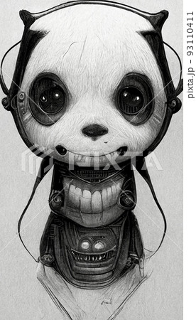 A fantasy funny cyber-panda depicted in cartoon style. Artistic abstract cute animal. Perfect for phone wallpaper or for posters. 93110411