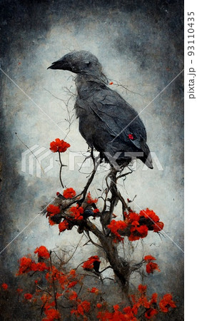 A painted portrait of a bird sitting on a tree branch. Perfect for phone wallpaper or for posters. A painted portrait of a bird sitting on a tree branch. Perfect for phone wallpaper or for posters. 93110435