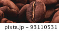 Coffee lover view of roasted coffee beans for background and texture. Dumped roasted coffee beans can be used as background and texture. Photo banner. roasted coffee 93110531