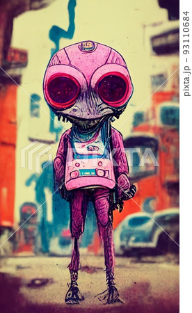 Love alien depicted in pink colors and cartoon style. Artistic abstract alien. Perfect for phone wallpaper or for posters. Love alien depicted in pink colors and cartoon style. Artistic abstract alien. Perfect for phone wallpaper or for posters. 93110684