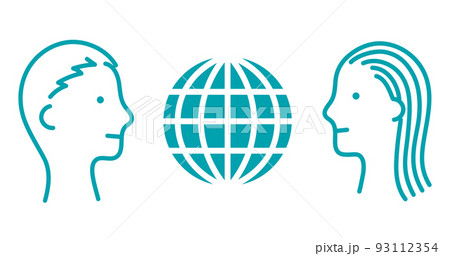 男女の横顔と地球のアイコン、コミュニケーション、男女同権 93112354