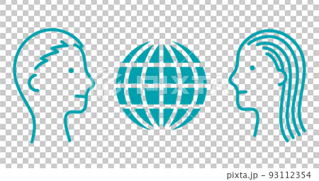 男女の横顔と地球のアイコン、コミュニケーション、男女同権 93112354