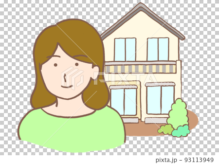 うつ病の女性と自宅のイラスト うつ病の女性と自宅のイラスト 93113949