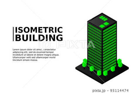 Smart city or intelligent building isometric vector concept. Modern smart city urban planning and development infrastructure buildings 93114474