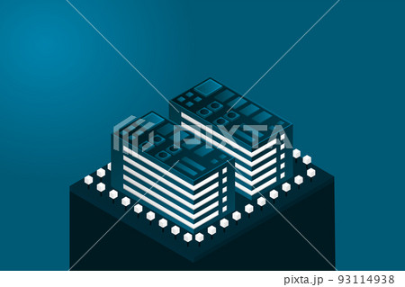 Smart city or intelligent building isometric vector concept. Modern smart city urban planning and development infrastructure buildings 93114938
