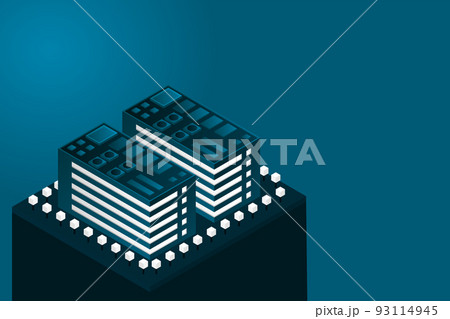 Smart city or intelligent building isometric vector concept. Modern smart city urban planning and development infrastructure buildings 93114945