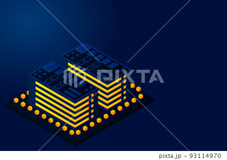 Smart city or intelligent building isometric vector concept. Modern smart city urban planning and development infrastructure buildings Smart city or intelligent building isometric vector concept. Modern smart city urban planning and development infrastructure buildings 93114970